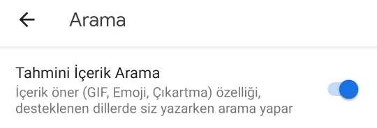 GBoard ayarları - Arama