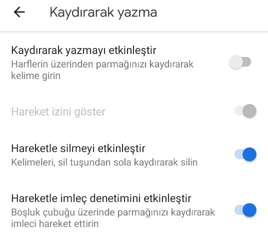 GBoard ayarları - Kaydırarak Yazma